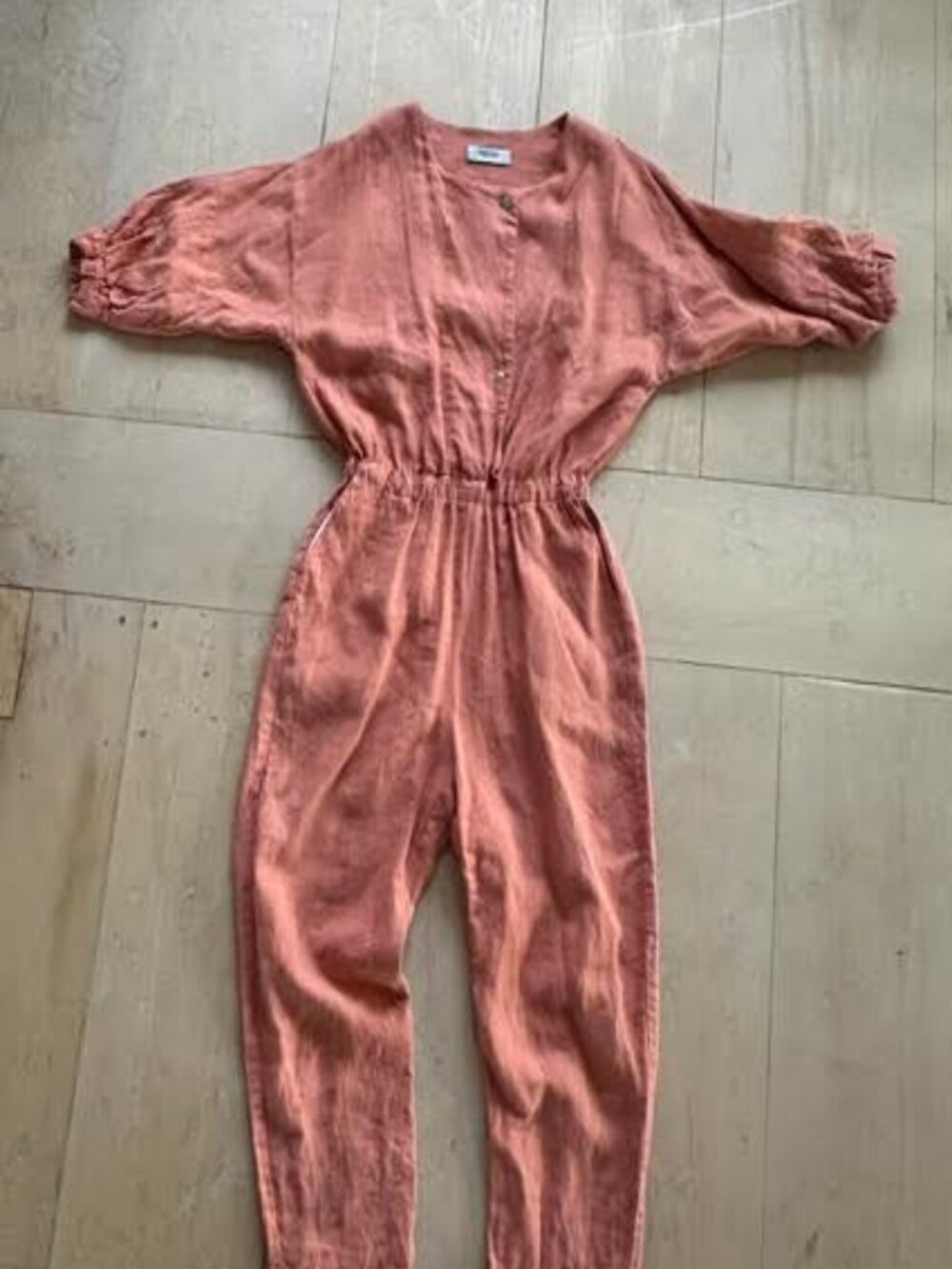 Rachel Comey Rust Terracotta Linen Jumpsuit Balloon Sleeve Utility Size 4